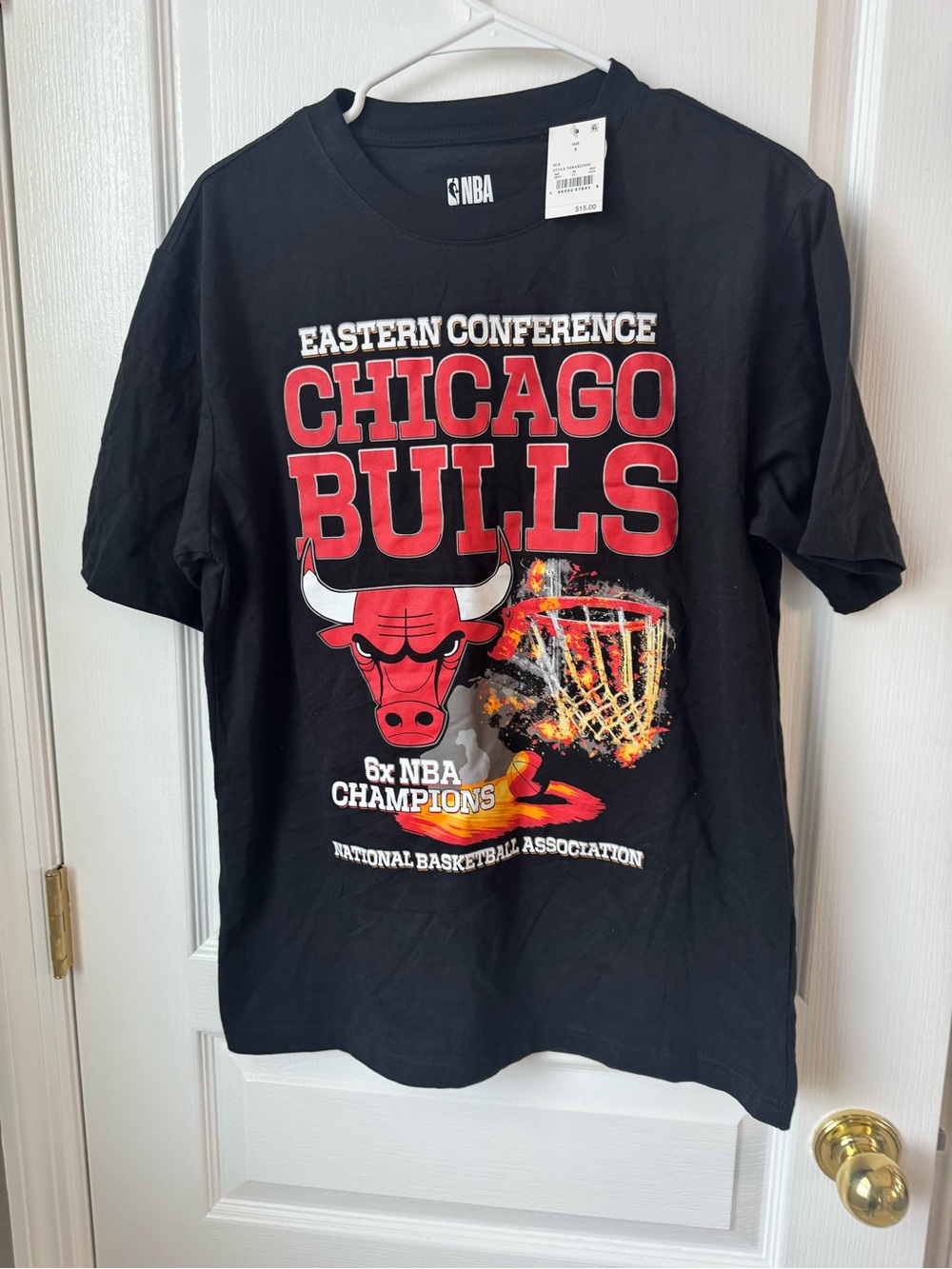 NBA Chicago Bulls Black Short Sleeve Tee with Red Logo
